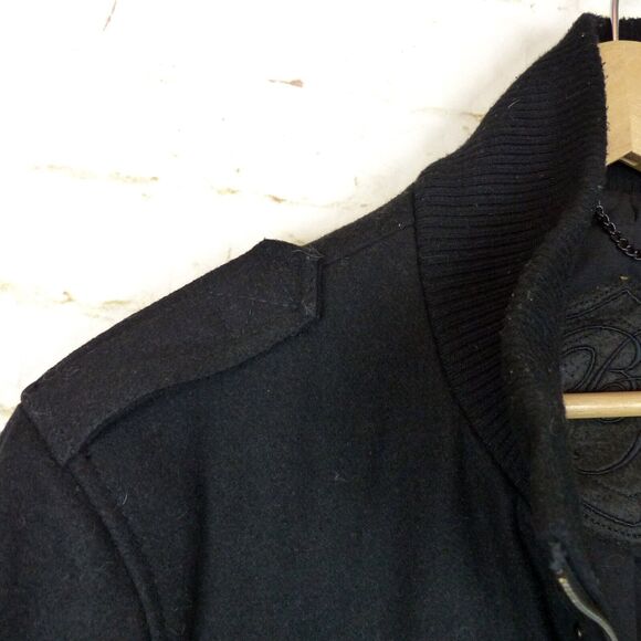 Black Rivet Wool Bomber Jacket Mens M Black Utility Flight Zip Rock Gorpcore - Picture 5 of 11